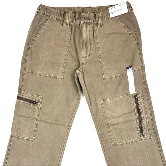 Arizona Jean Co Cargo Pant Sz L Tan Relaxed Straight Button Zip Drawstring Waist - Picture 9 of 12